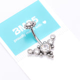 Detail View 4 of Bali Beaded Flora Sparkle Internally Threaded Belly Button Ring-Clear Gem