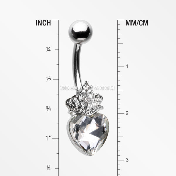 Detail View 1 of Crystal Heart Tiara Sparkle Belly Button Ring-Clear Gem