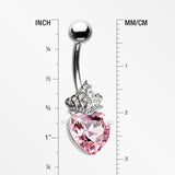 Detail View 1 of Crystal Heart Tiara Sparkle Belly Button Ring-Pink