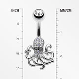 Detail View 1 of Evil Octopus Sparkle Belly Button Ring-Clear Gem
