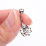 Detail View 3 of Evil Octopus Sparkle Belly Button Ring-Clear Gem