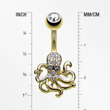 Detail View 1 of Golden Evil Octopus Sparkle Belly Button Ring-Clear Gem