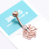 Detail View 4 of Rose Gold Evil Octopus Sparkle Belly Button Ring-Clear Gem