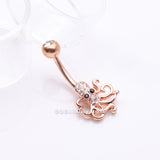 Detail View 2 of Rose Gold Evil Octopus Sparkle Belly Button Ring-Clear Gem