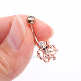 Detail View 3 of Rose Gold Evil Octopus Sparkle Belly Button Ring-Clear Gem
