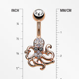 Detail View 1 of Rose Gold Evil Octopus Sparkle Belly Button Ring-Clear Gem