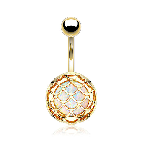 Golden Mermaid Scale Opalescent Sparkle Encased Belly Button Ring