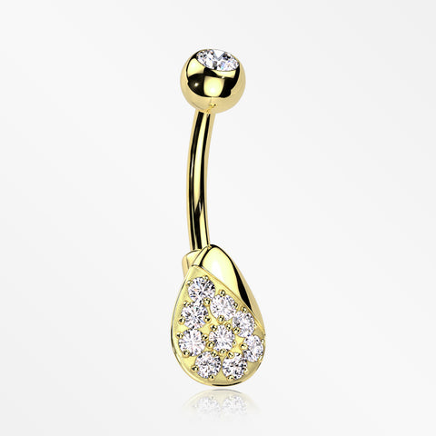 Golden Essence Sparkle Dew Droplet Belly Button Ring-Clear Gem