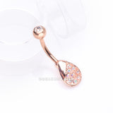 Detail View 2 of Rose Gold Essence Sparkle Dew Droplet Belly Button Ring-Aurora Borealis