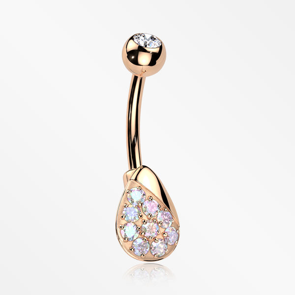 Rose Gold Essence Sparkle Dew Droplet Belly Button Ring-Aurora Borealis