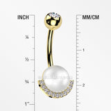 Detail View 1 of Golden Pearlescent Sparkle Crescent Rim Belly Button Ring-Clear Gem