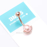 Detail View 4 of Rose Gold Pearlescent Sparkle Crescent Rim Belly Button Ring-Pink