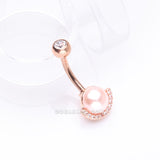 Detail View 2 of Rose Gold Pearlescent Sparkle Crescent Rim Belly Button Ring-Pink
