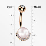 Detail View 1 of Rose Gold Pearlescent Sparkle Crescent Rim Belly Button Ring-Pink