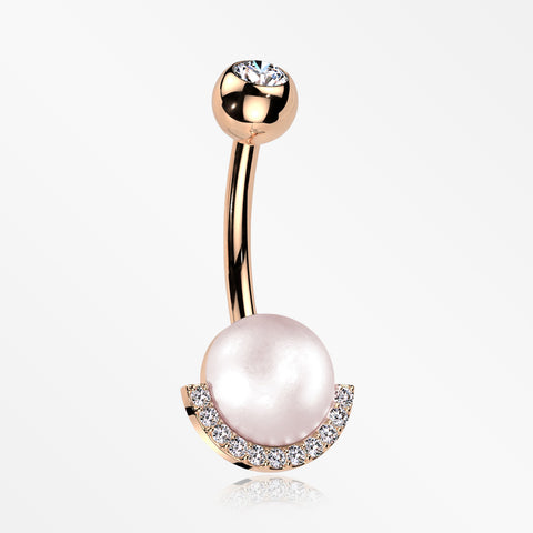 Rose Gold Pearlescent Sparkle Crescent Rim Belly Button Ring-Pink