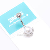 Detail View 4 of Pearlescent Sparkle Crescent Rim Belly Button Ring-Clear Gem