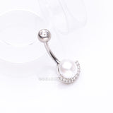 Detail View 2 of Pearlescent Sparkle Crescent Rim Belly Button Ring-Clear Gem