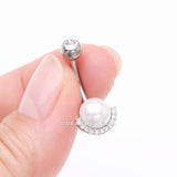 Detail View 3 of Pearlescent Sparkle Crescent Rim Belly Button Ring-Clear Gem