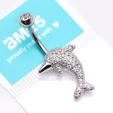 Detail View 4 of Adorable Dolphin Brilliant Sparkle Belly Button Ring-Clear Gem