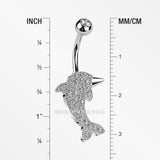 Detail View 1 of Adorable Dolphin Brilliant Sparkle Belly Button Ring-Clear Gem