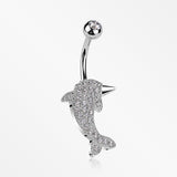 Adorable Dolphin Brilliant Sparkle Belly Button Ring-Clear Gem