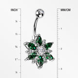 Detail View 1 of Brilliant Marquise Petal Flower Sparkle Belly Button Ring-Clear Gem/Emerald