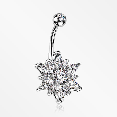 Brilliant Marquise Petal Flower Sparkle Belly Button Ring-Clear Gem