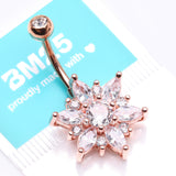 Detail View 4 of Rose Gold Brilliant Marquise Petal Flower Sparkle Belly Button Ring-Clear Gem