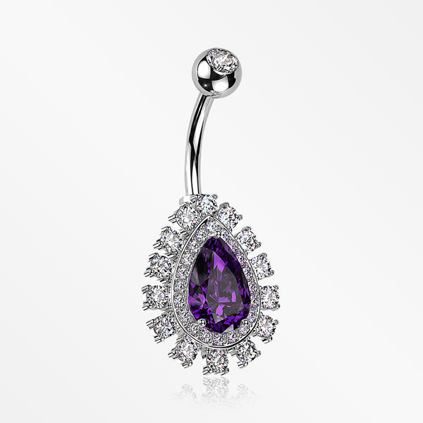 Brilliant Teardrop Grand Sparkle Belly Button Ring-Clear Gem/Purple