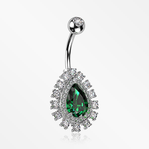 Brilliant Teardrop Grand Sparkle Belly Button Ring-Clear Gem/Emerald