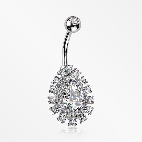 Brilliant Teardrop Grand Sparkle Belly Button Ring-Clear Gem
