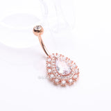 Detail View 2 of Rose Gold Brilliant Teardrop Grand Sparkle Belly Button Ring-Clear Gem