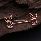 A Pair of Rose Gold Playboy Bunny Sparkle Eye Nipple Barbell