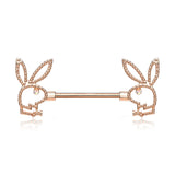 A Pair of Rose Gold Playboy Bunny Sparkle Eye Nipple Barbell