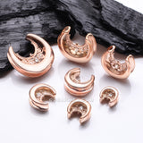 Detail View 2 of A Pair of Rose Gold Royal Filigree Sparkle Saddle Spreader Steel Double Flared Plug