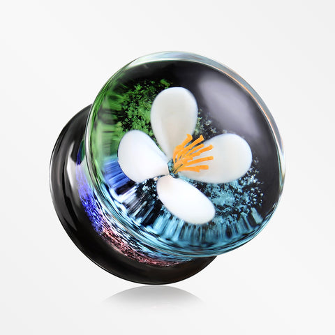 A Pair of Mystic Flower Double Flared Glass Plug