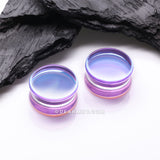 Detail View 1 of A Pair of Purple Luminous Iridescent Flat Glass Double Flared Plug