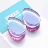 Detail View 3 of A Pair of Purple Luminous Iridescent Flat Glass Teardrop Double Flared Plug