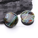 Detail View 1 of A Pair of Vibrant Rainbow Swirl Line Glass Double Flared Ear Gauge Plug