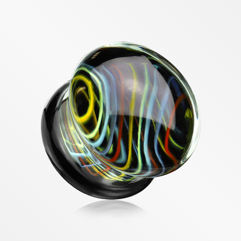 A Pair of Vibrant Rainbow Swirl Line Glass Double Flared Ear Gauge Plug