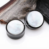 A Pair of Mother of Pearl Inlayed Buffalo Horn Double Flared Ear Gauge Plug