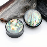 A Pair of Abalone Inlayed Buffalo Horn Double Flared Ear Gauge Plug
