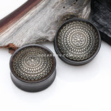 A Pair of Antique Lotus Floral Filigree Decorated Ebony Wood Double Flared Plug
