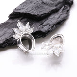 Detail View 1 of A Pair of Royal Marquise Floral Sparkle Teardrop Double Flared Tunnel Plug-Clear Gem