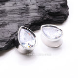 Detail View 1 of A Pair of Brilliant Gem Sparkle Teardrop Double Flared Plug-Clear Gem