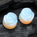 A Pair of Rose Blossom Opalite Stone Double Flared Plug