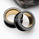 A Pair of Golden Black Screw-Fit Eyelet Tunnel Plug