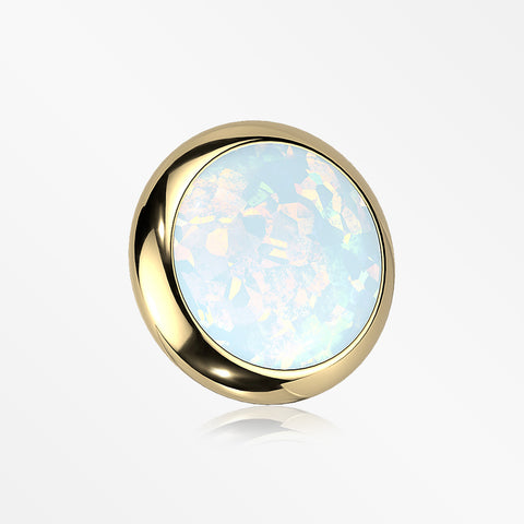Implant Grade Titanium Golden Internally Threaded Bezel Set Round Fire Opal Part-White Opal