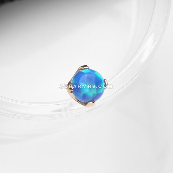 14 Karat Gold OneFit™ Threadless Prong Set Fire Opal Top Part-Blue Opal