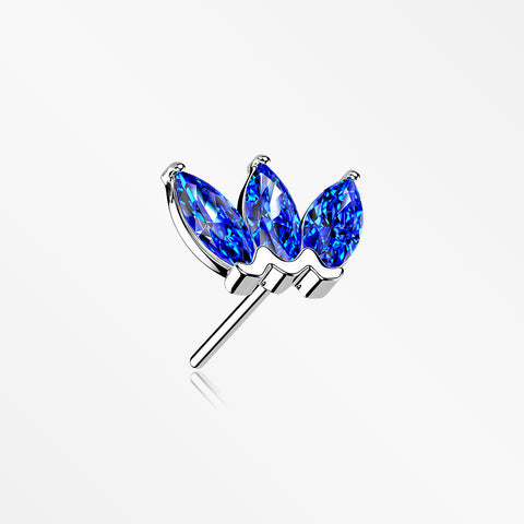 14 Karat White Gold OneFit™ Threadless Triple Marquise Sparkle Flower Top Part-Blue